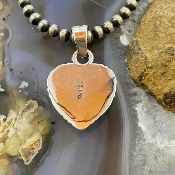 Native American Sterling Silver Heart Shape Multi Stone Inlay Pendant For Women - Picture 7 of 10